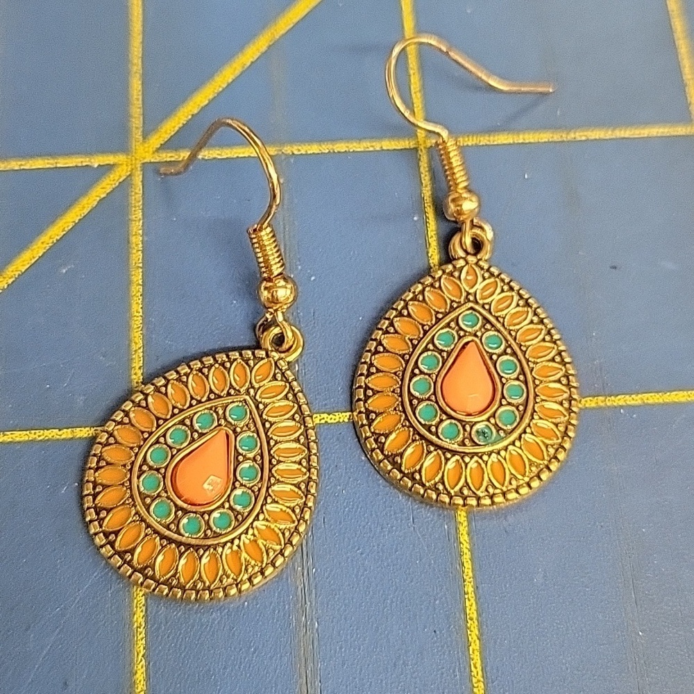 Tear Drop Melon Turquoise Dangle Earrings